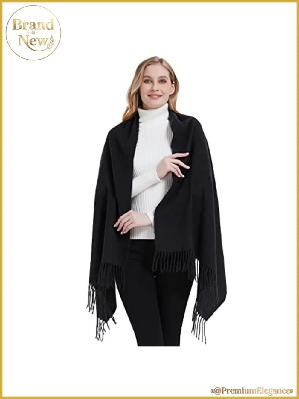 Oversized Winter Scarf with Tassels Soft Polyester Viscose Pashmina Shawl Wrap